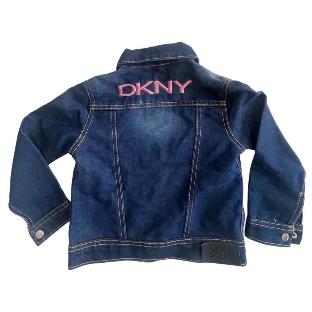 DKNY Denim Girls Jean Jacket - Size 6 Pink logo